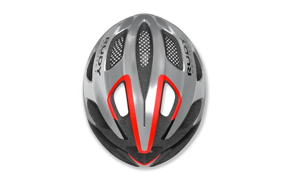 Rudy Project Strym Road Cycling Helmet (Gery Metallic/Red Fluo/Shiny)
