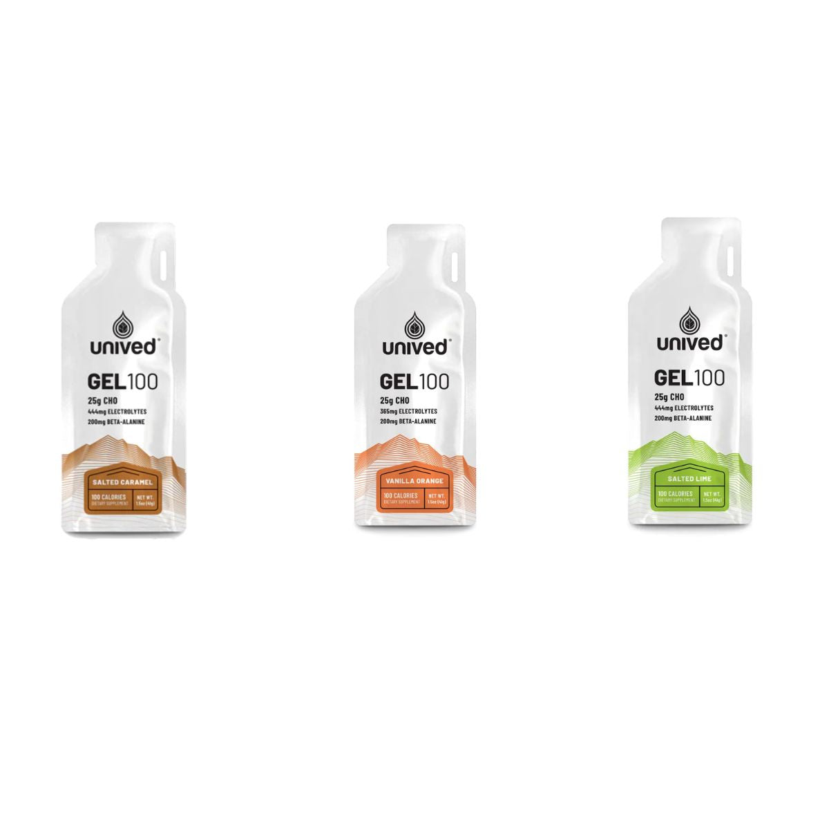 Unived Gel 100 (Pack of 3 Non Caffeine Flavors)