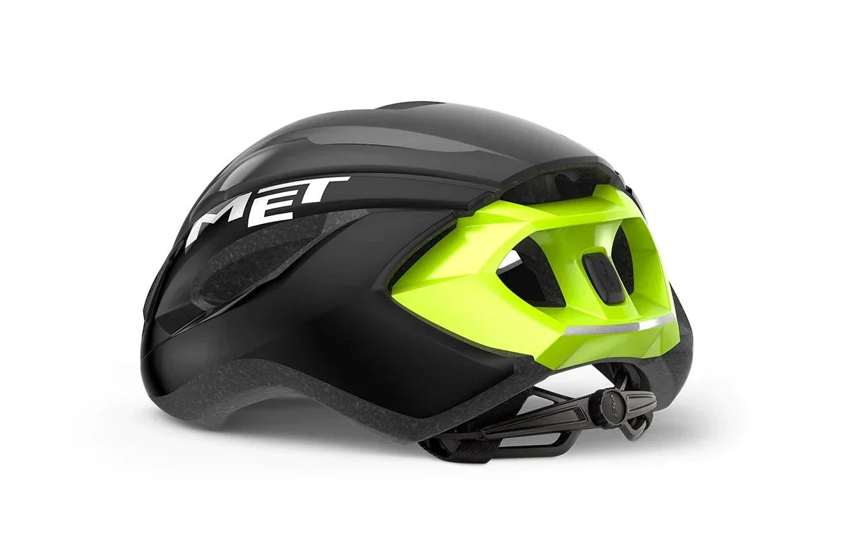 MET Strale Road Cycling Helmet (Black Fluo Yellow Reflective Glossy)