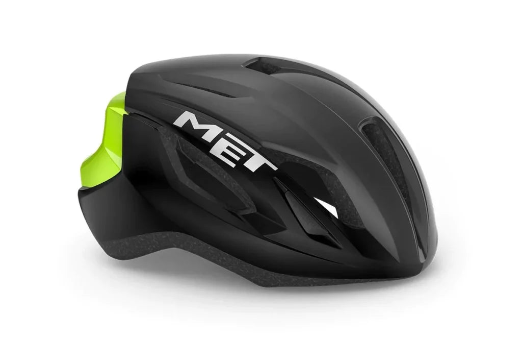 MET Strale Road Cycling Helmet (Black Fluo Yellow Reflective Glossy)