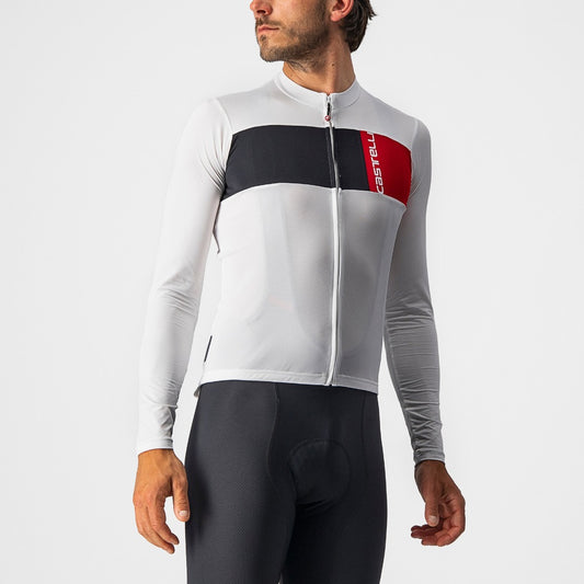 Castelli Prologo 7 Long Sleeve Jersey - Ivory/Light Black-red - M