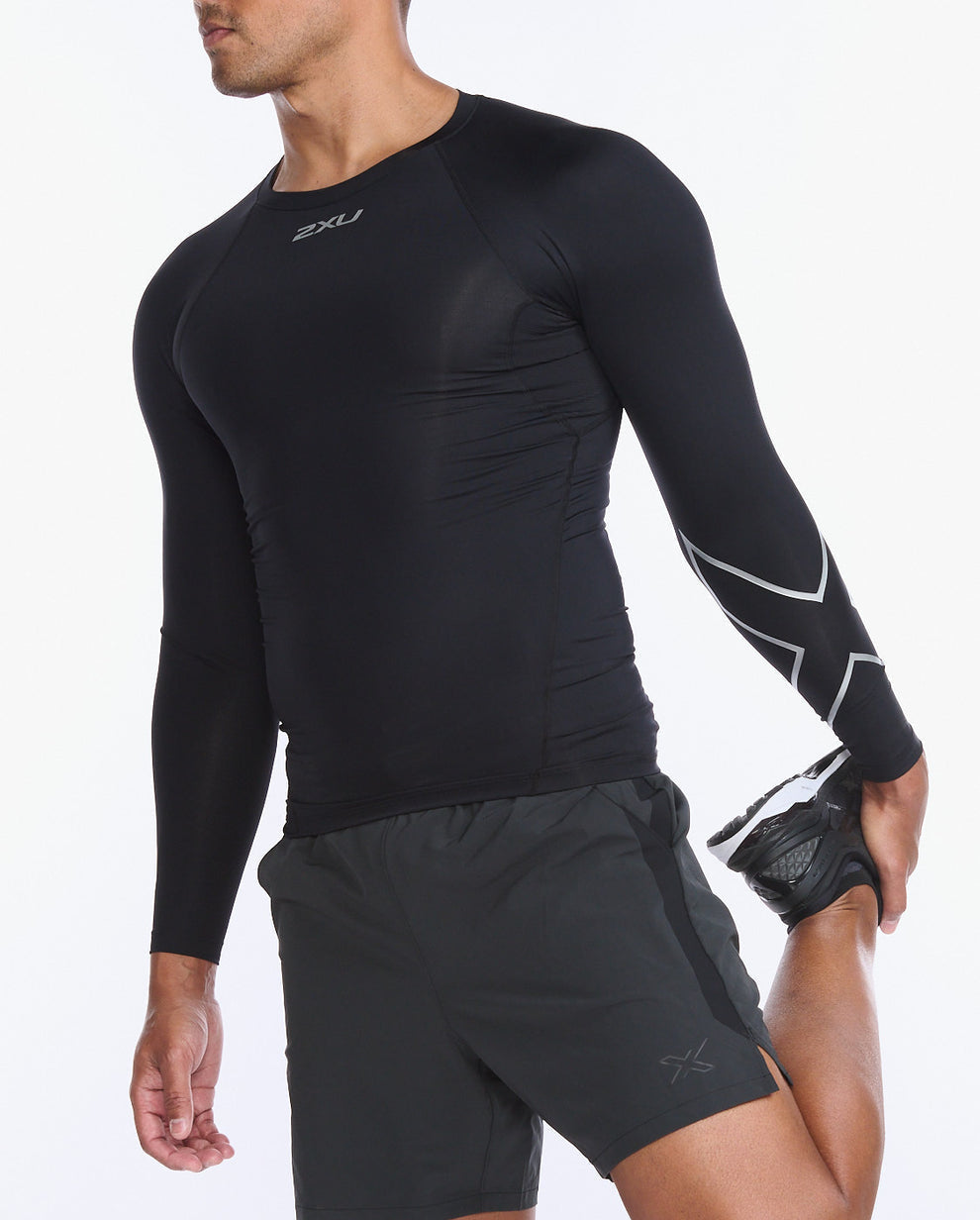 2XU Core Long Sleeve Compression Men's Cycling Top (Black/Silver)