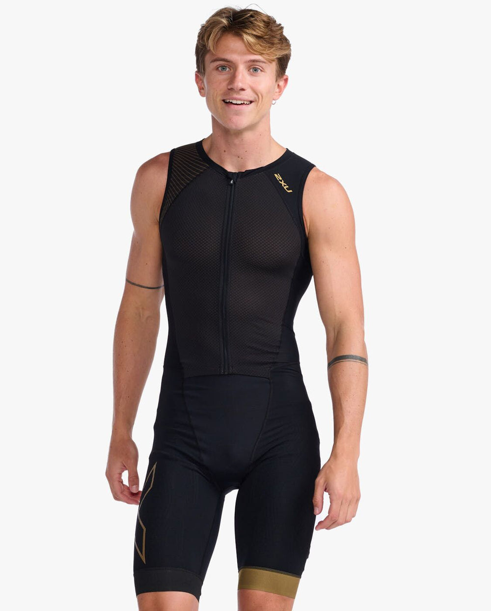 2XU Light Speed Front Zip Mens Cycling Trisuit (Black/Gold)