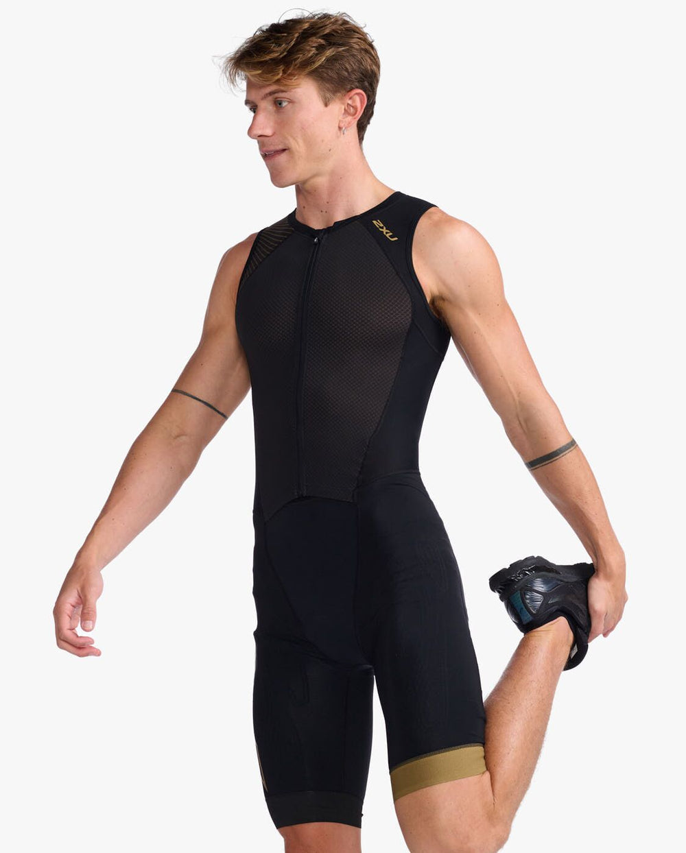 2XU Light Speed Front Zip Mens Cycling Trisuit (Black/Gold)