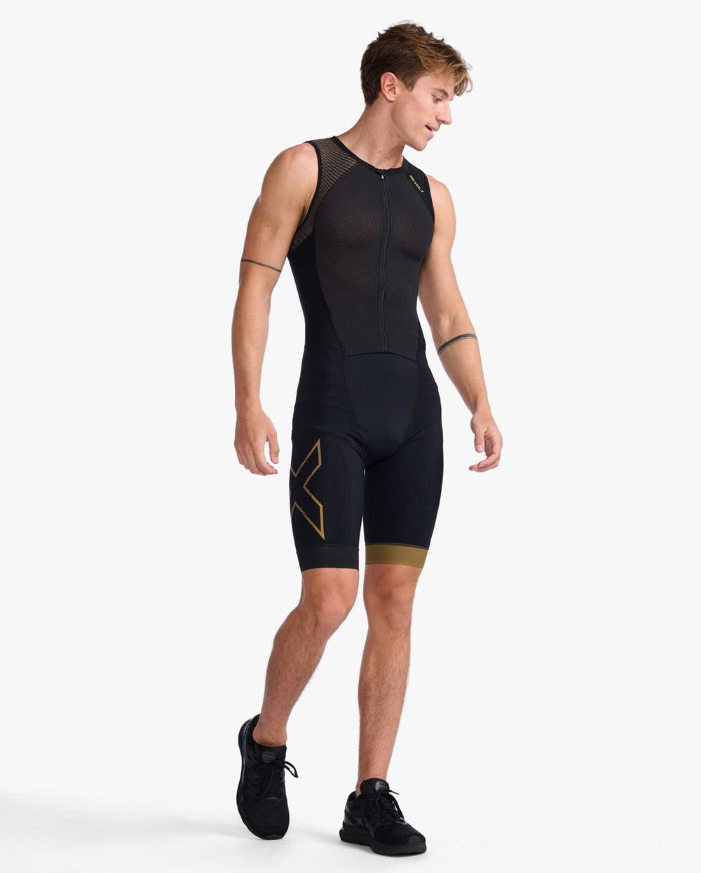 2XU Light Speed Front Zip Mens Cycling Trisuit (Black/Gold)