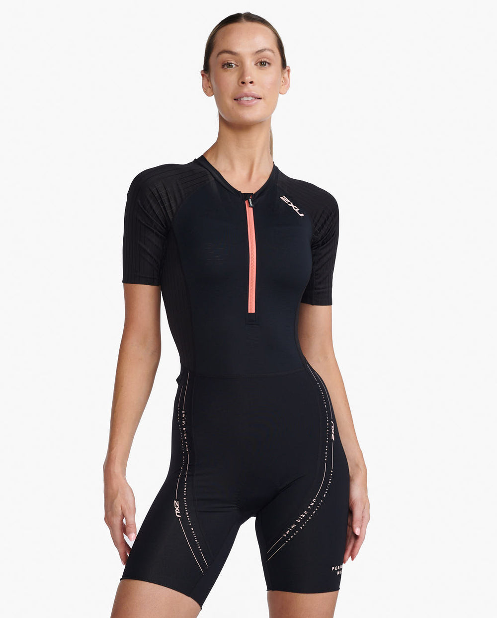 2XU Aero Sleeved Women Cycling Trisuit (Black/Hyper Coral)