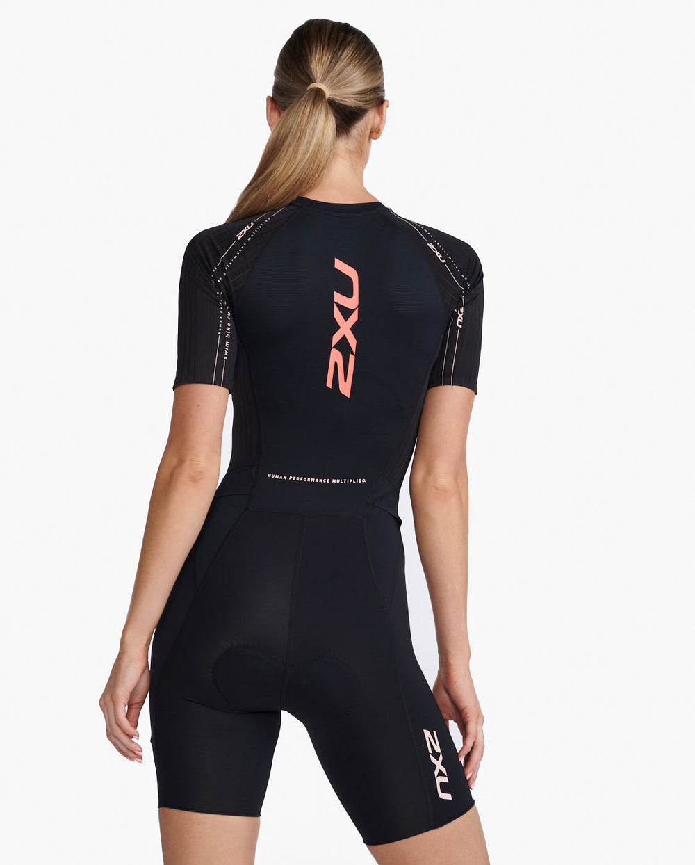 2XU Aero Sleeved Women Cycling Trisuit (Black/Hyper Coral)