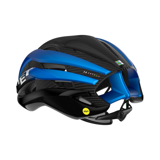 MET Trenta 3K Carbon MIPS Road Cycling Helmet (Black/Blue Metallic/Matt Glossy)