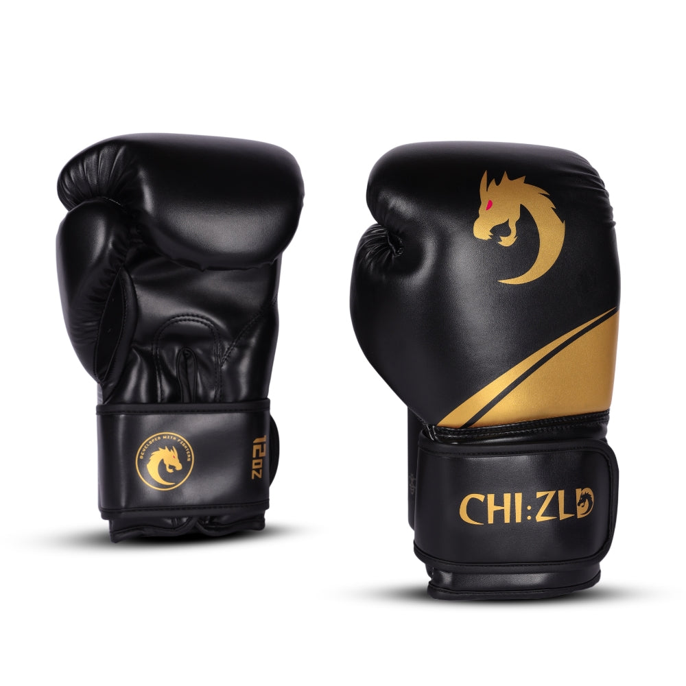 Chizld Impact Boxing Gloves - Black/Gold - 10 OZ