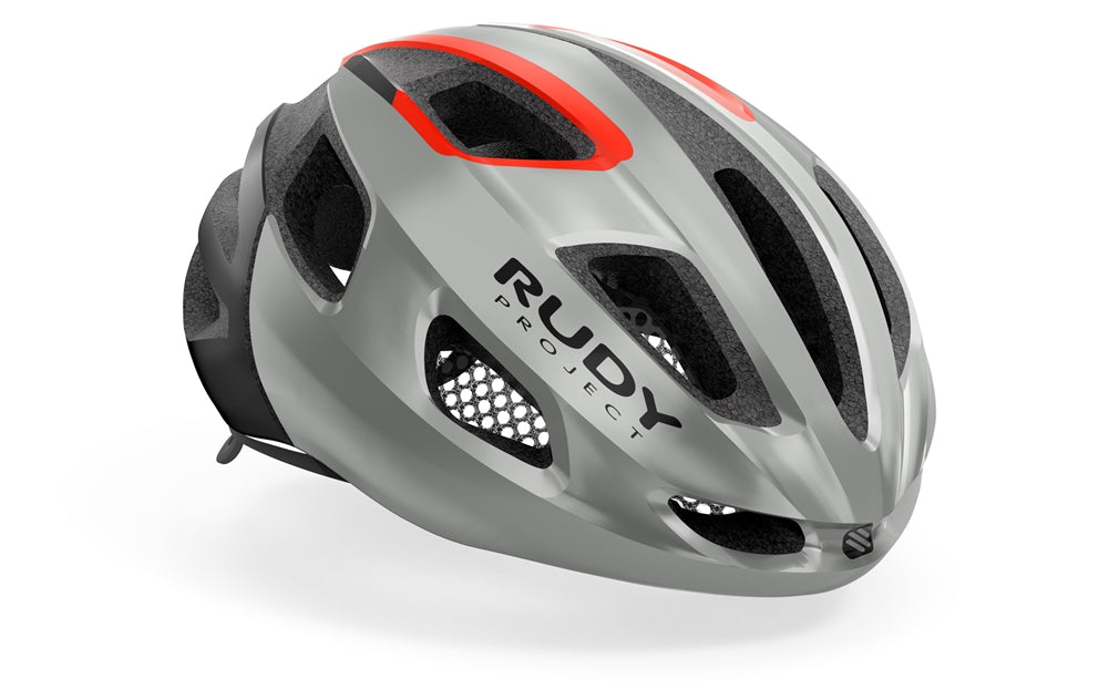 Rudy Project Strym Road Cycling Helmet (Gery Metallic/Red Fluo/Shiny)