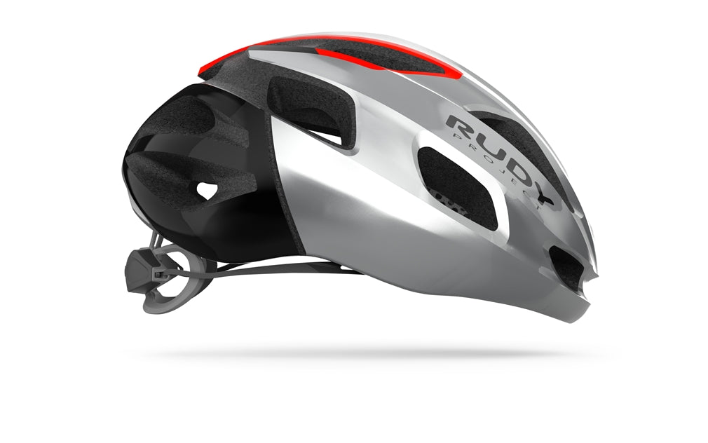 Rudy Project Strym Road Cycling Helmet (Gery Metallic/Red Fluo/Shiny)