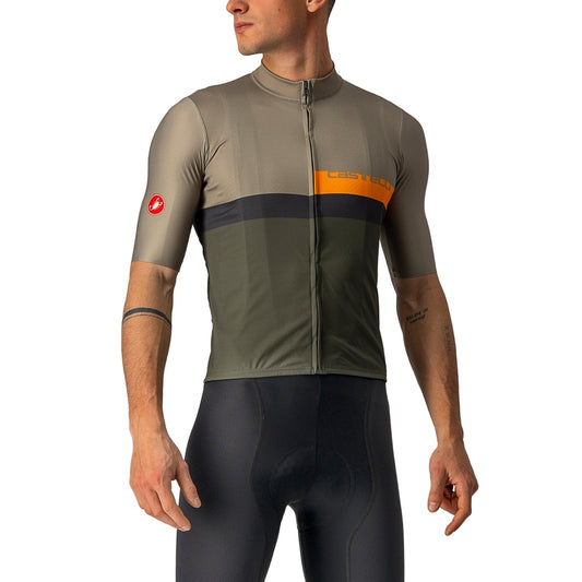 Castelli A Blocco Jersey - Bark Green/Pop Orange-dark Gray - S