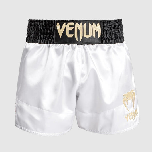 Venum Classic Muay Thai Shorts - White/Black/Gold - S