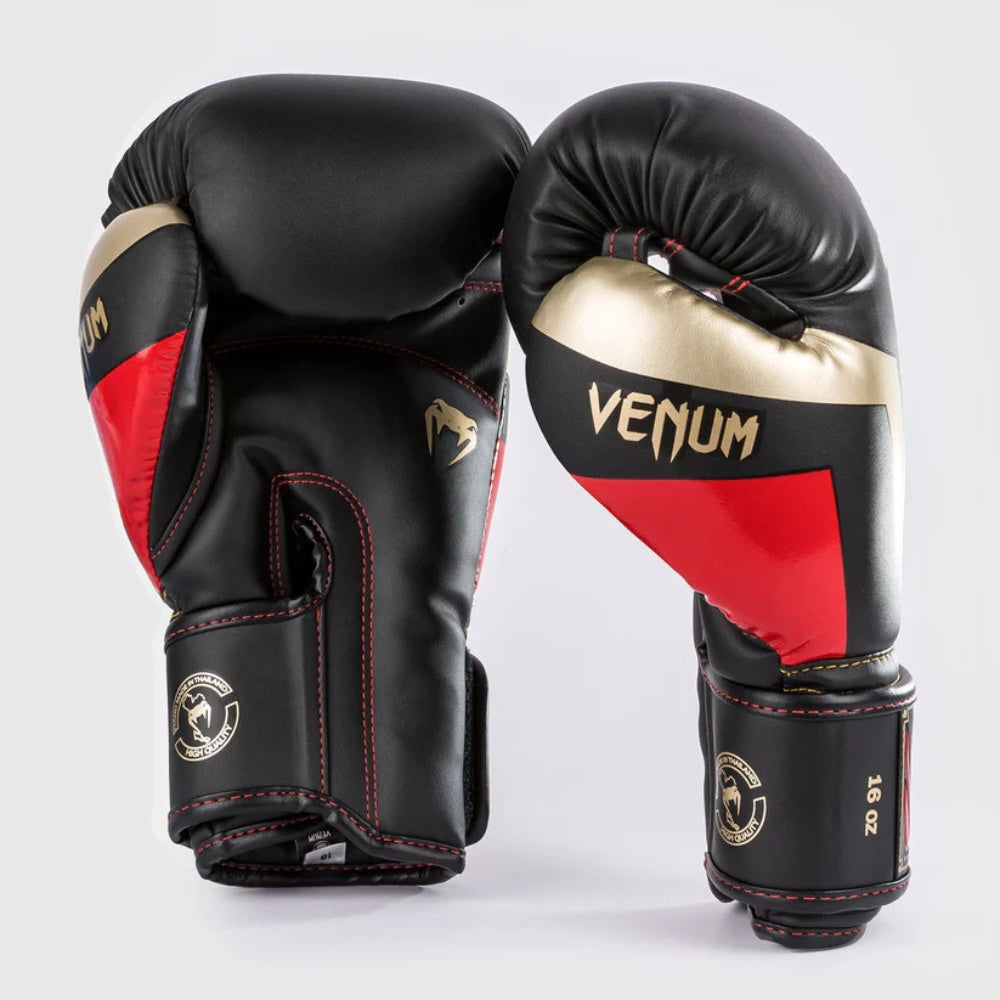 Venum Elite Boxing Gloves - Black/Gold/Red - 10 OZ